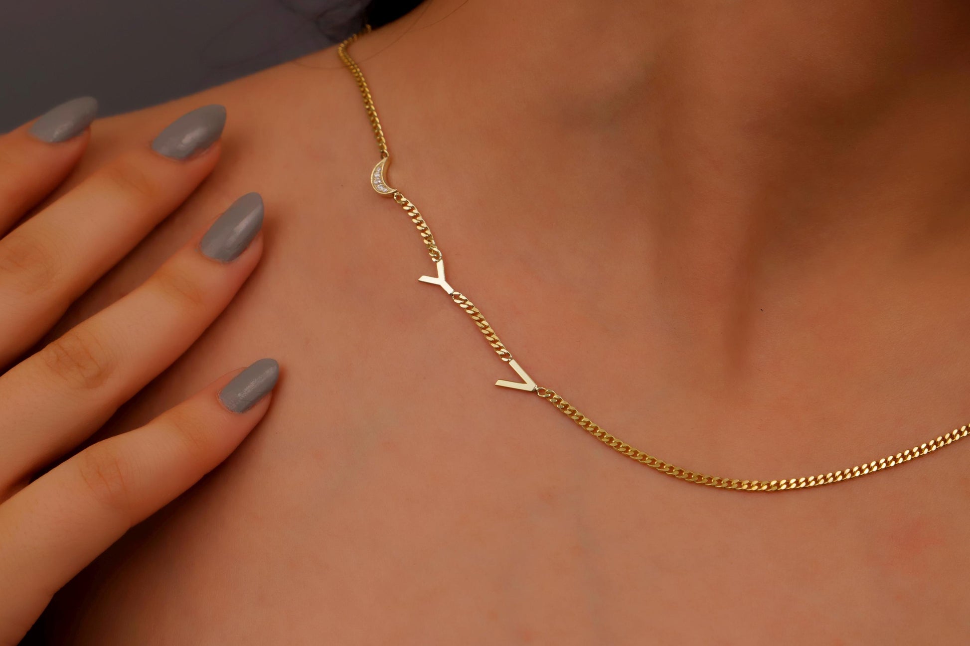 Sideways Initial Necklace, Letter Necklace, Initial Necklace, Personalized Jewelry, Customized Necklace Gift, Dainty Letter Necklace - silvergoldandrose