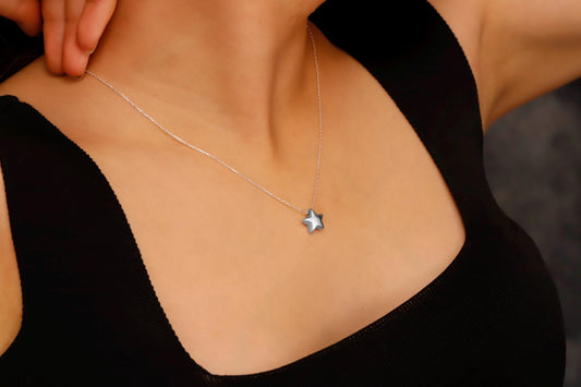 Gold Filled Star Necklace with Sterling Silver Puffy Charm - Dazzle in 3D Elegance