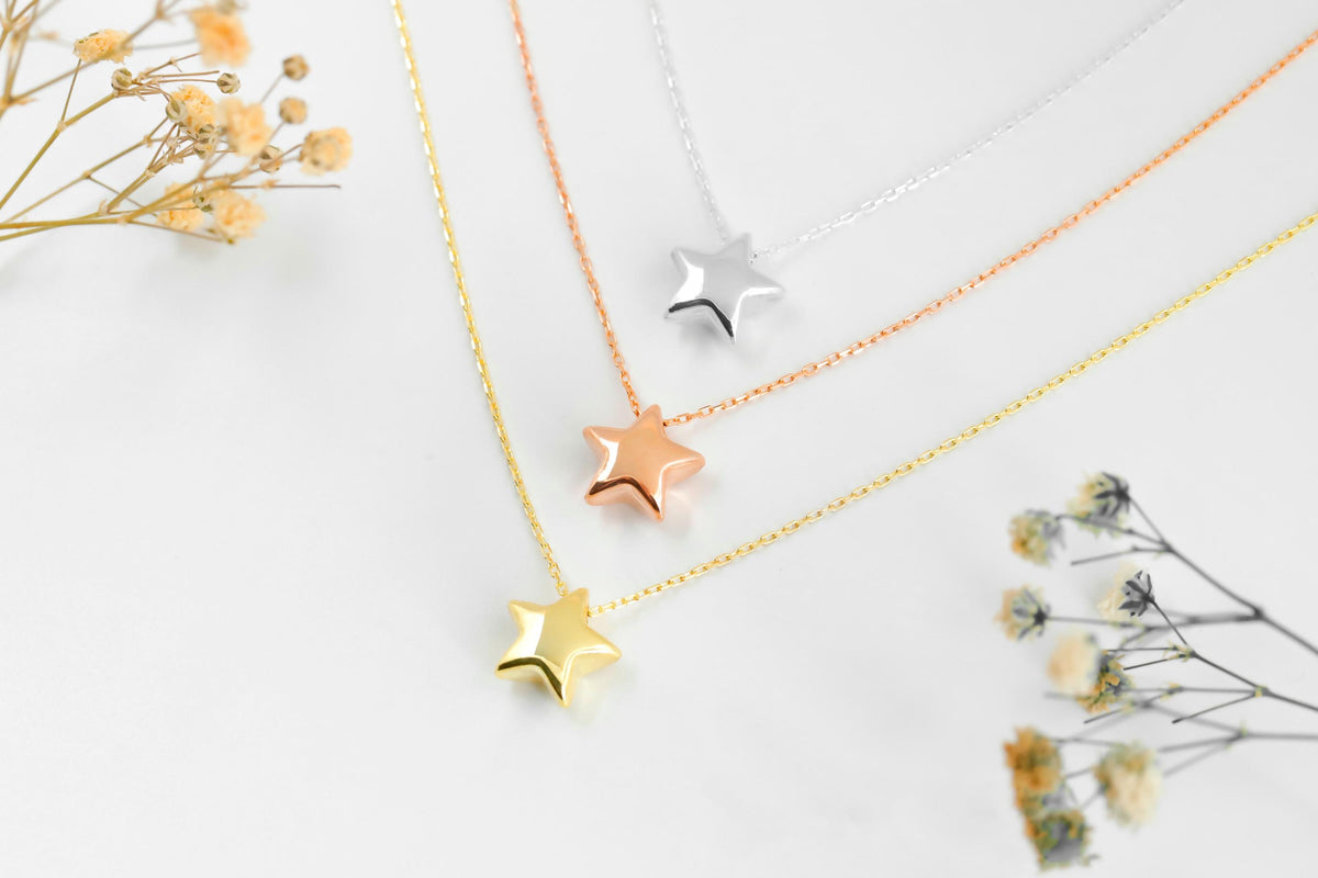 Gold Filled Star Necklace with Sterling Silver Puffy Charm - Dazzle in 3D Elegance
