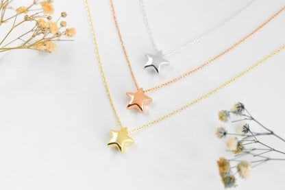 Gold Filled Star Necklace with Sterling Silver Puffy Charm - Dazzle in 3D Elegance