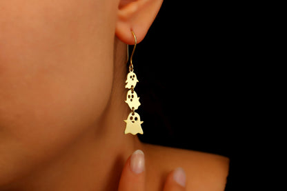 Ghostly Elegance: Sterling Silver Dangle Earrings with 18K Gold Vermeil, Perfect Halloween Accessory