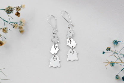 Ghostly Elegance: Sterling Silver Dangle Earrings with 18K Gold Vermeil, Perfect Halloween Accessory