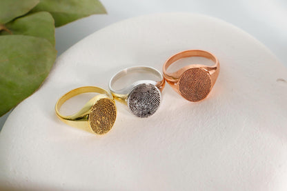 Fingerprint Ring 8K 10K Solid Gold, Sterling Silver Custom Fingerprint Jewelry, Personalized Ring, Memorial Ring, Perfect Gifts - silvergoldandrose