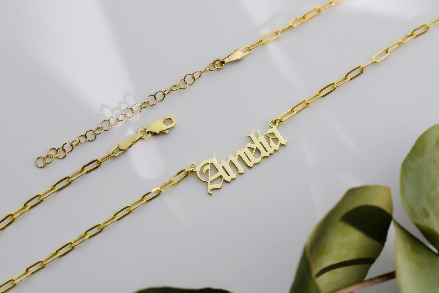 Name Necklace Old English Font with Link Chain, Personalized Dainty Name Necklace, Name Necklace Silver, Name Necklace Gold - silvergoldandrose