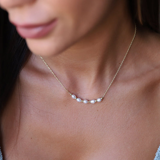 Cute Freshwater Beaded Pearl Necklace, Tiny Pearl Necklace Gold, Rose Gold and Sterling Silver • Dainty Bridesmaid Gifts, Anniversary Gifts - silvergoldandrose