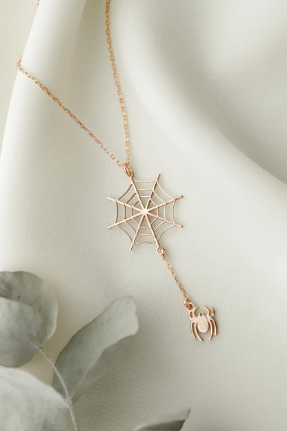 Halloween Spider Web Gold Necklace Gifts, Scary Spider Silver Jewelry by NecklaceDreamWorld - silvergoldandrose