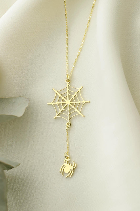 Halloween Spider Web Gold Necklace Gifts, Scary Spider Silver Jewelry by NecklaceDreamWorld - silvergoldandrose