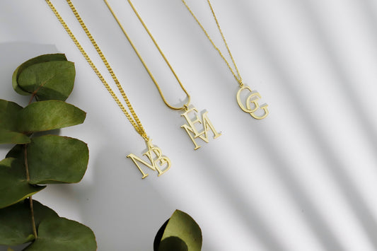 Interlocking Two Initials Necklace in 14K Gold, Double Letters Pendant, Customized Two Letter Necklace, Personanlized Initial Necklace Gift - silvergoldandrose