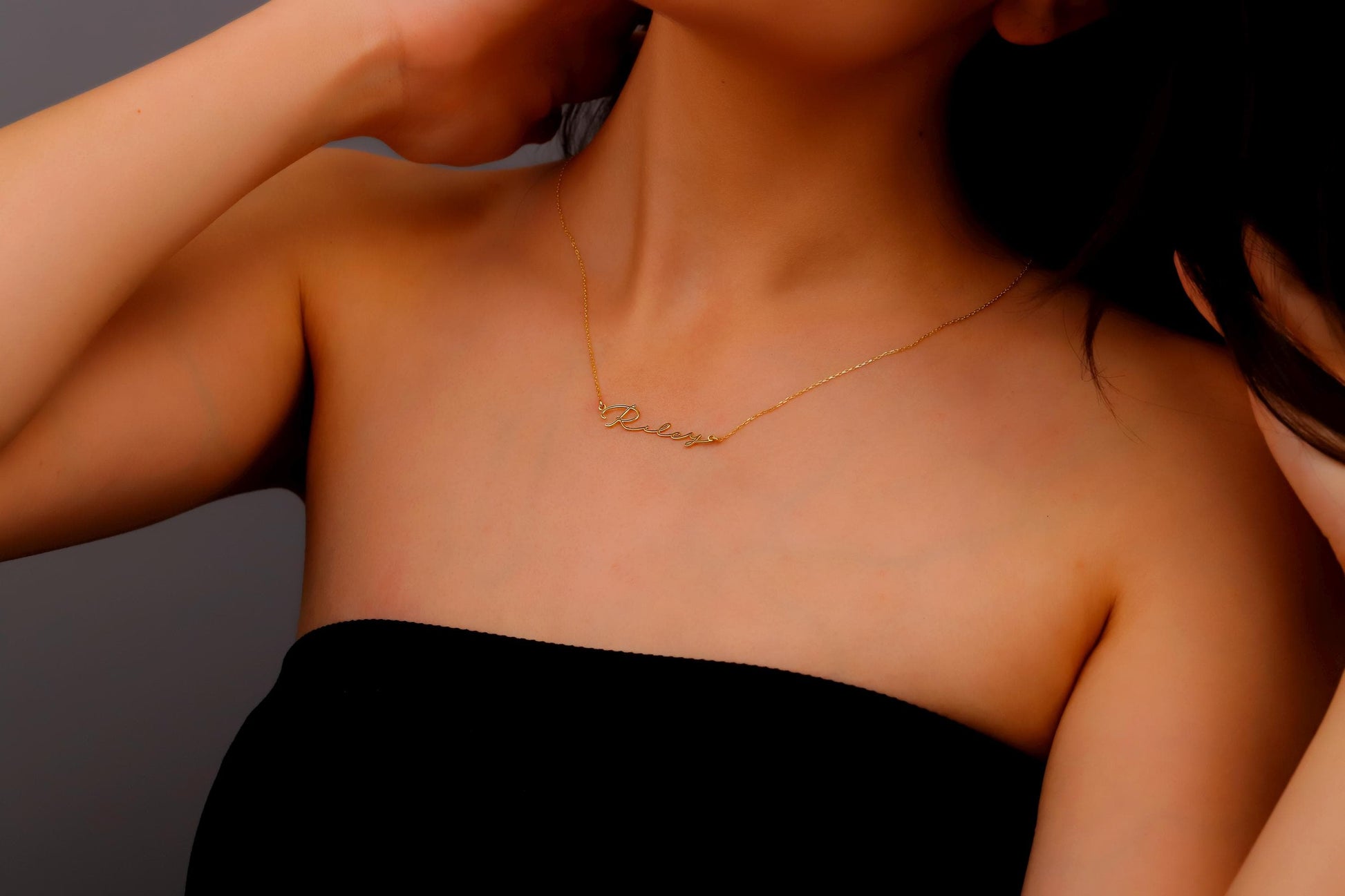 8K 10K Solid Gold Hollowed Name Necklace, Customized Real Gold Jewelry, Perfect Gift for Her, Dainty Personalized Minimal Name Necklace - silvergoldandrose