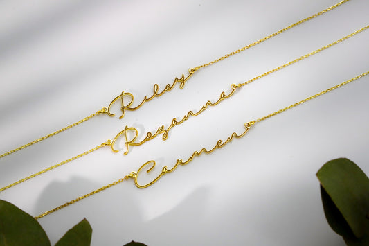 8K 10K Solid Gold Hollowed Name Necklace, Customized Real Gold Jewelry, Perfect Gift for Her, Dainty Personalized Minimal Name Necklace - silvergoldandrose