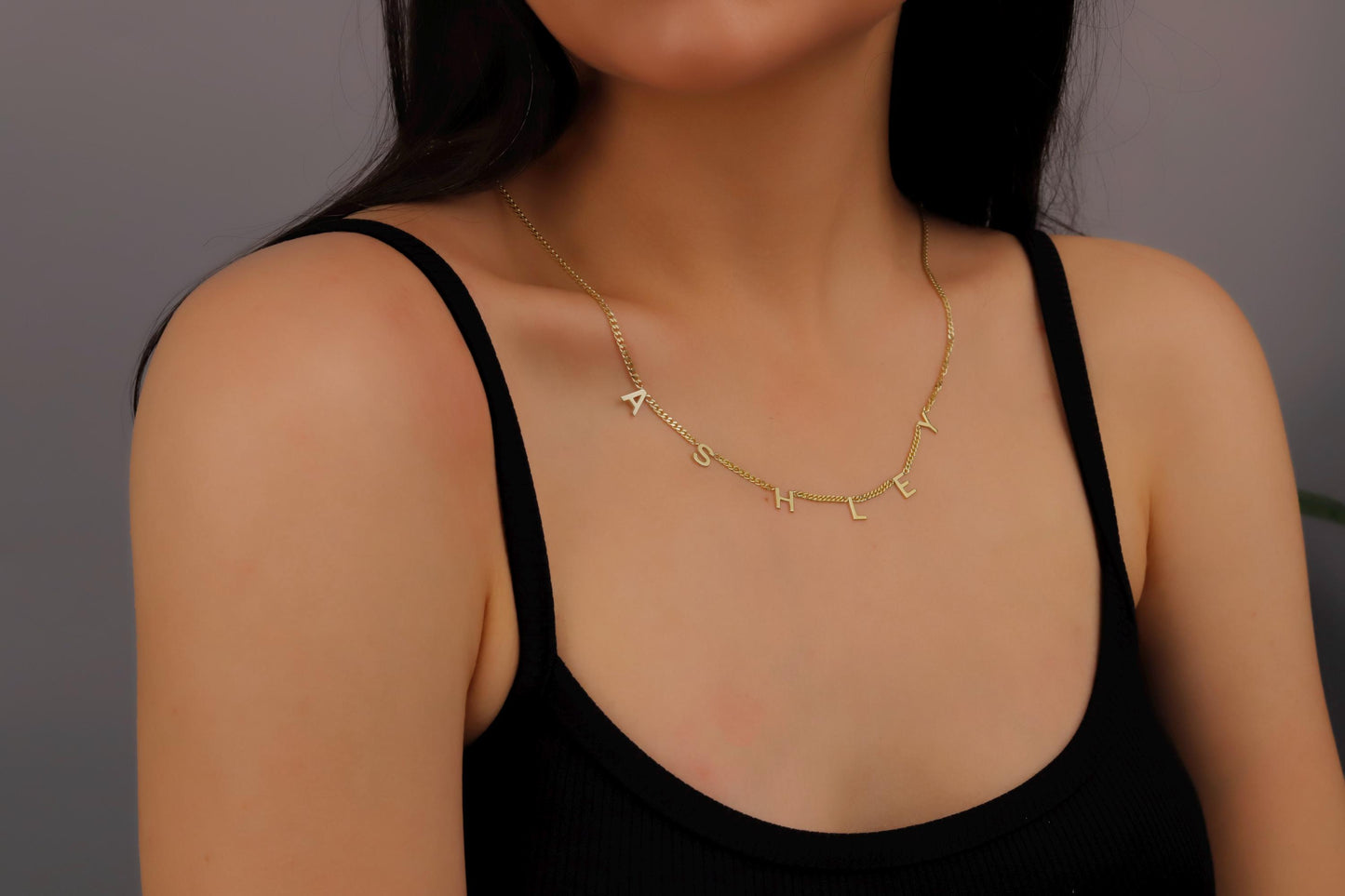 Gold Satellite Initial Name Necklace, Sterling Silver Initial Necklace, Personalized Gold Letter Necklace, Christmas Gift for Her - silvergoldandrose