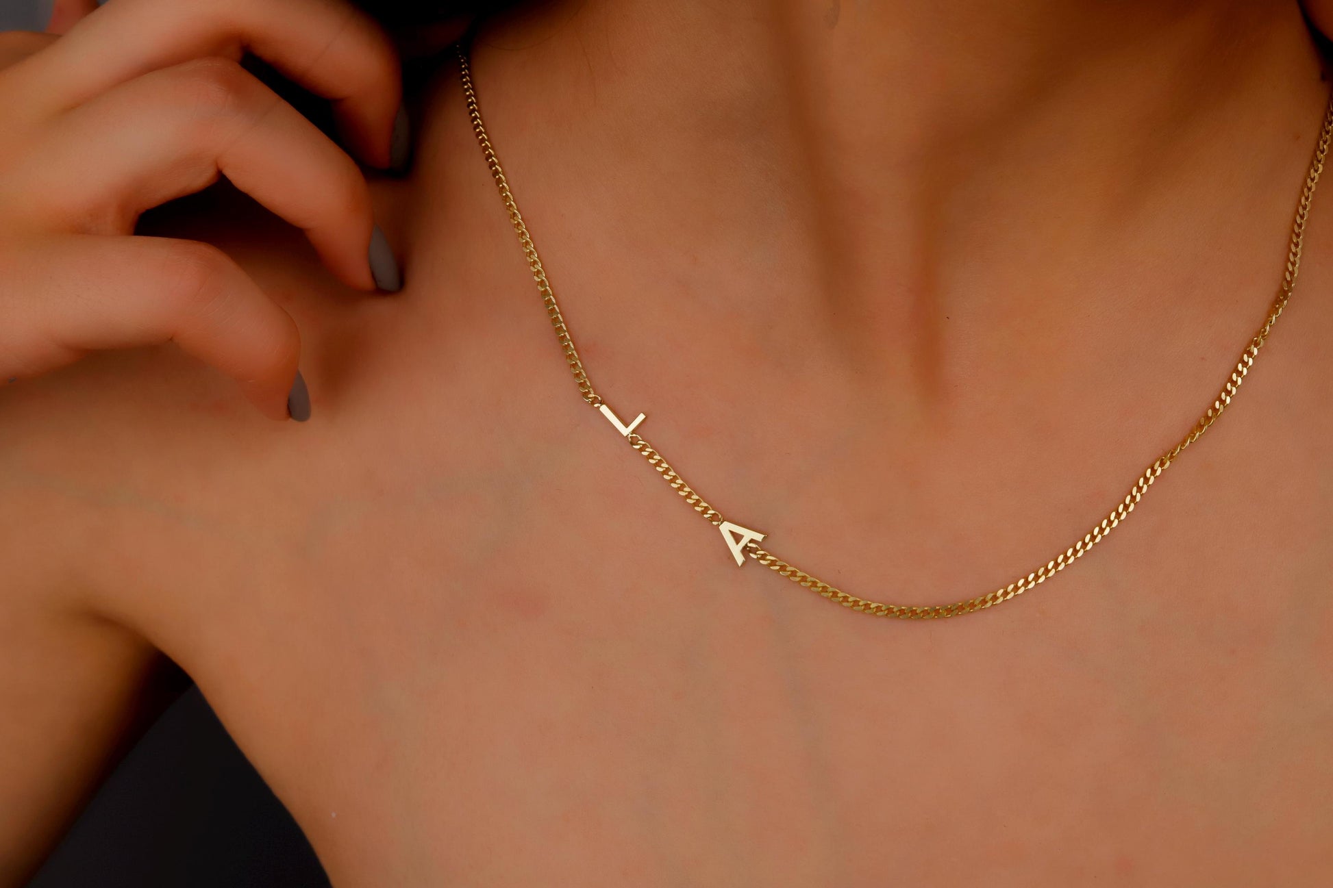 Sideways Initial Necklace, Letter Necklace, Initial Necklace, Personalized Jewelry, Customized Necklace Gift, Dainty Letter Necklace - silvergoldandrose