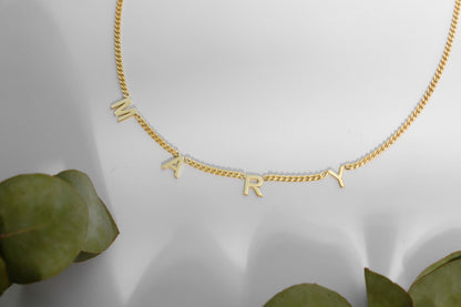 Gold Satellite Initial Name Necklace, Sterling Silver Initial Necklace, Personalized Gold Letter Necklace, Christmas Gift for Her - silvergoldandrose
