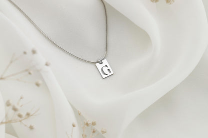 Minimalist Bar Initial Necklace - Tiny Charm with Snake Chain & Cut Out Tag - Personalized Letter Jewelry Gift