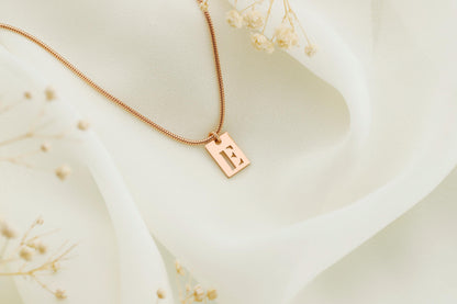 Minimalist Bar Initial Necklace - Tiny Charm with Snake Chain & Cut Out Tag - Personalized Letter Jewelry Gift