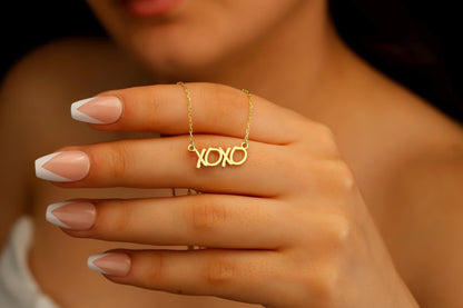 Dainty XOXO Gold Cute Necklace | Hugging Pendant Necklace | Kisses Silver Jewelry for Her | Gift for Girl - silvergoldandrose