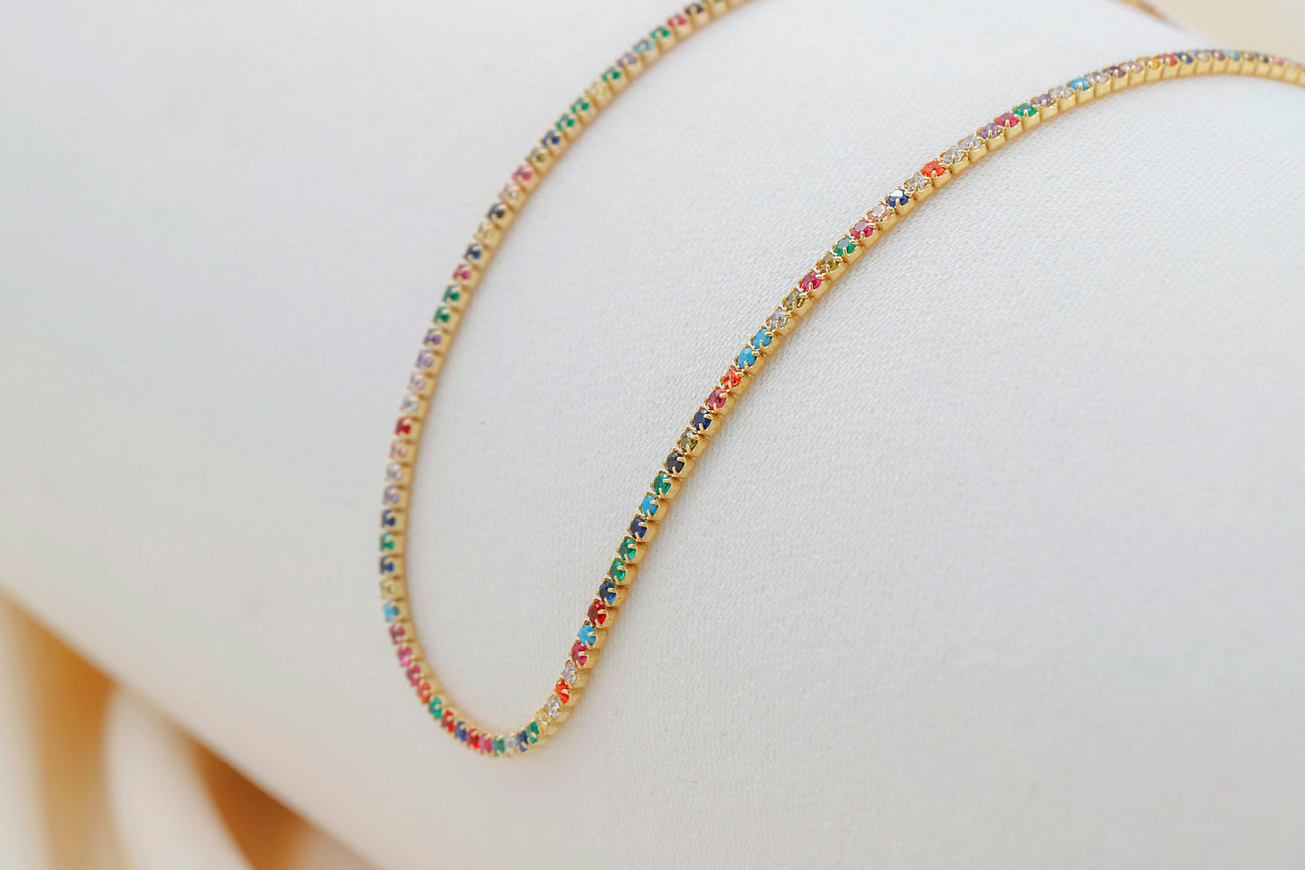 Rainbow Glam Necklace - Dainty 14K Gold Filled Tennis Jewelry with Colorful CZ Stones