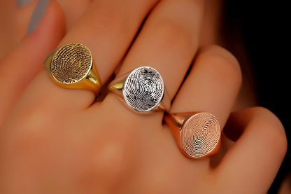 Fingerprint Ring 8K 10K Solid Gold, Sterling Silver Custom Fingerprint Jewelry, Personalized Ring, Memorial Ring, Perfect Gifts - silvergoldandrose