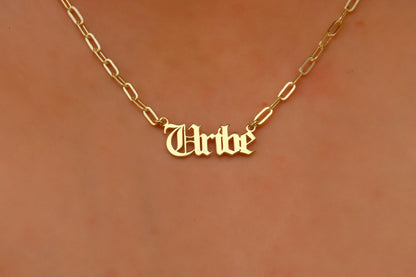 Name Necklace Old English Font with Link Chain, Personalized Dainty Name Necklace, Name Necklace Silver, Name Necklace Gold - silvergoldandrose