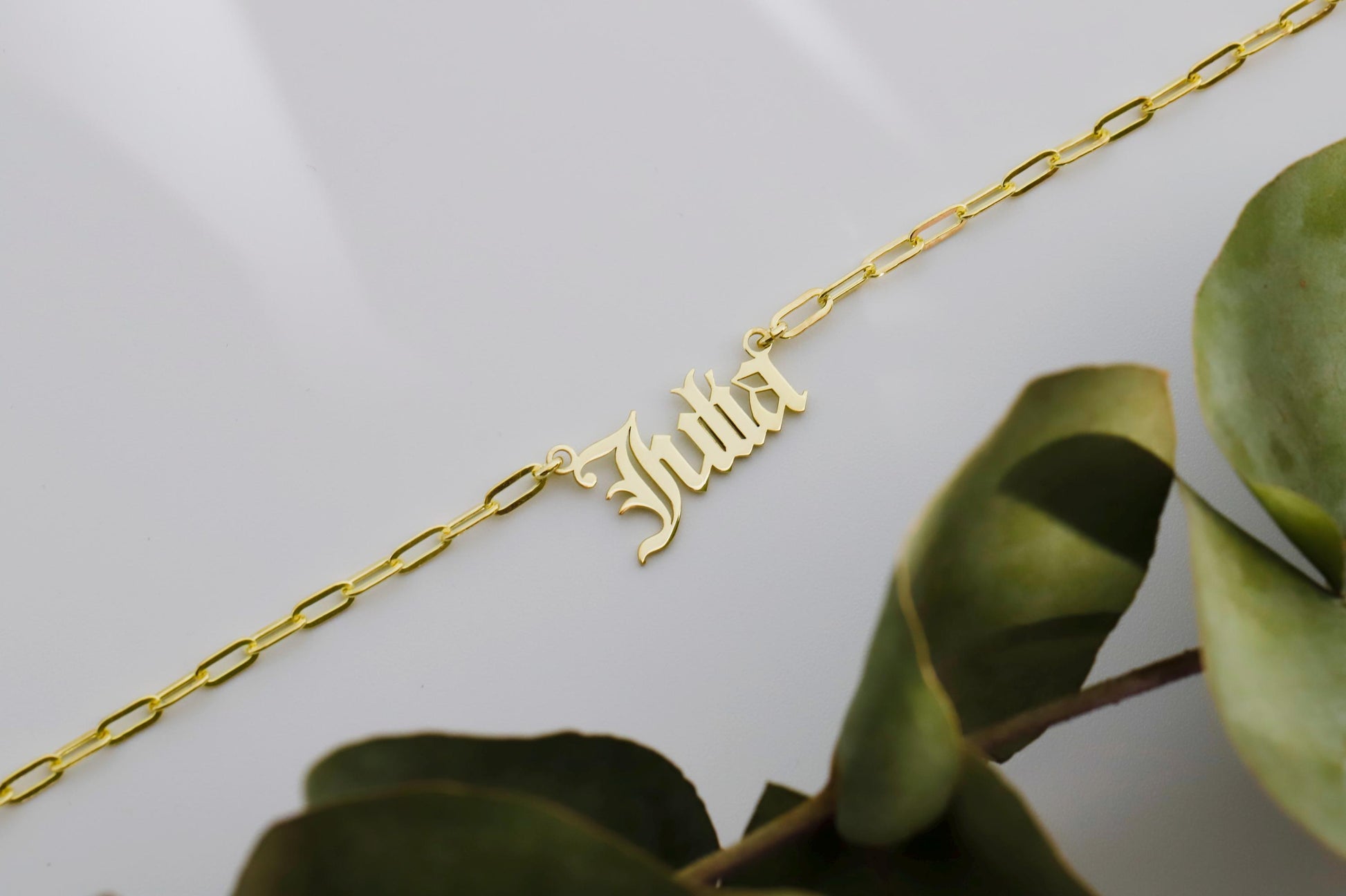 Name Necklace Old English Font with Link Chain, Personalized Dainty Name Necklace, Name Necklace Silver, Name Necklace Gold - silvergoldandrose