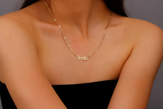 Name Necklace Old English Font with Link Chain, Personalized Dainty Name Necklace, Name Necklace Silver, Name Necklace Gold - silvergoldandrose
