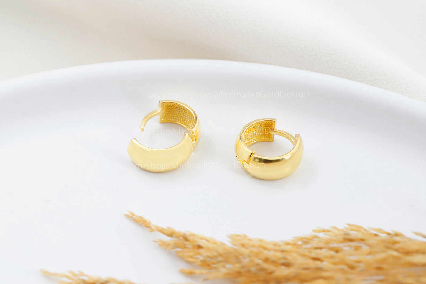 Gold & Glam 18K Gold Chunky Hoop Earrings - Bold Dome Design with 925 Sterling Silver Base
