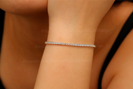Dazzling Dainty Tennis Bracelet | 14K Gold Filled | Sparkling CZ Moissanite | Perfect Minimalist Gift for Mom or Anniversary