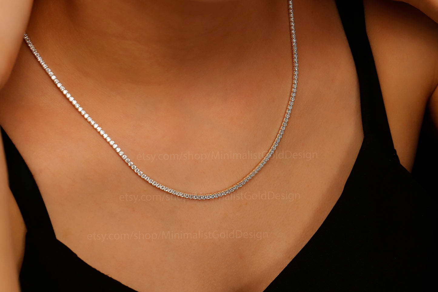 Diamond Tennis Choker Necklace, Dainty Diamond Necklace in Silver and Gold • Bridal Jewelry • Perfect Anniversary Gift