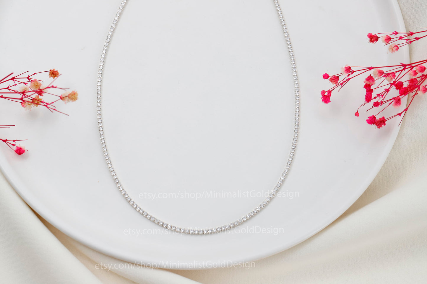 Diamond Tennis Choker Necklace, Dainty Diamond Necklace in Silver and Gold • Bridal Jewelry • Perfect Anniversary Gift