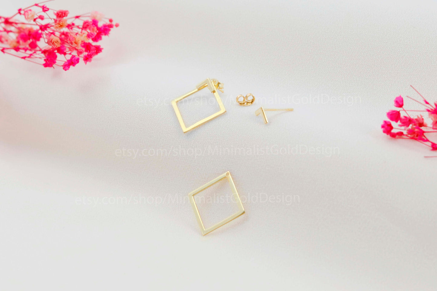 Dainty Square Ear Jacket Earrings in 925 Sterling Silver - Gold & Rose Gold Finish for Effortless Elegance