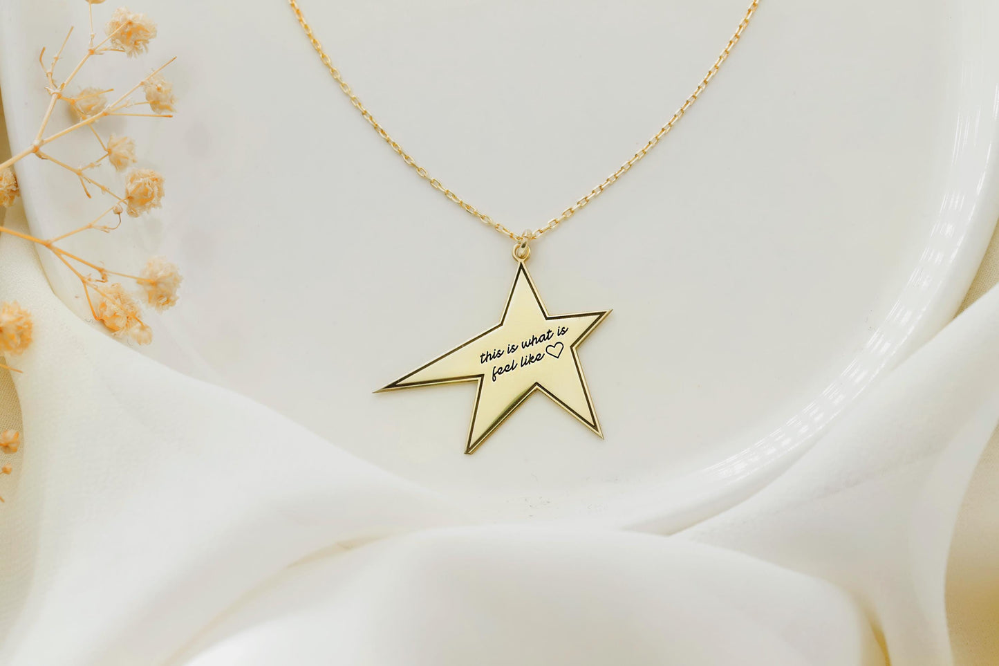 Personalize Star Charm Necklace, Customize Handwriting Jewelry, 14K Gold Filled Engraved Necklace, Star Charm, Shooting Star, Gift For Her