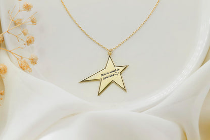 Starstruck Jewelry Personalized Star Charm Necklace - Custom Handwriting Engraving, 14K Gold Filled Gift for Her
