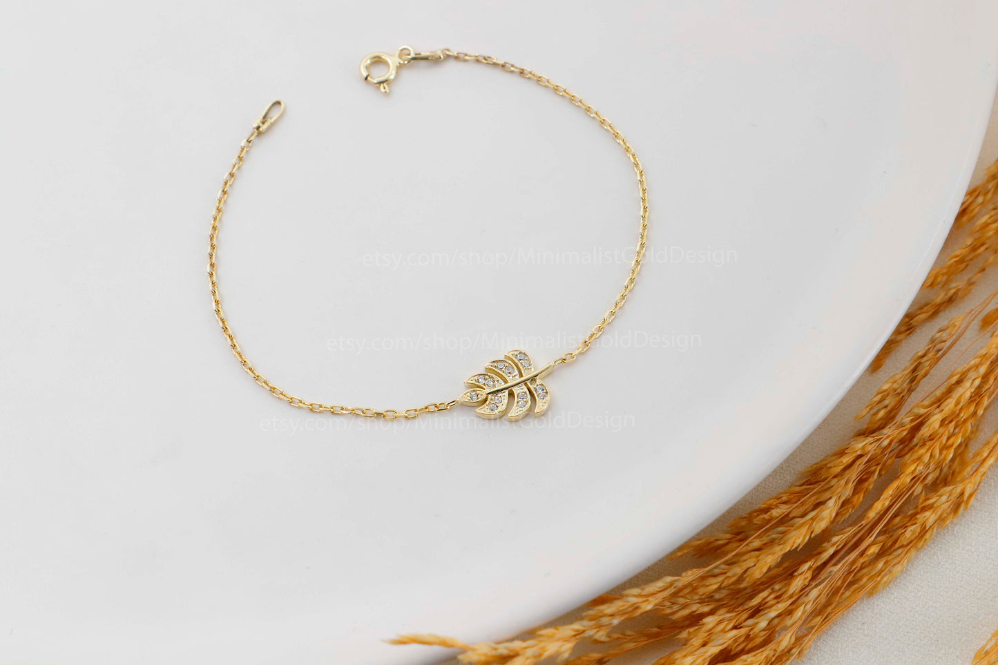 Monstera Magic Bracelet - Dainty Tropical Leaf with Sparkling CZ Stone
