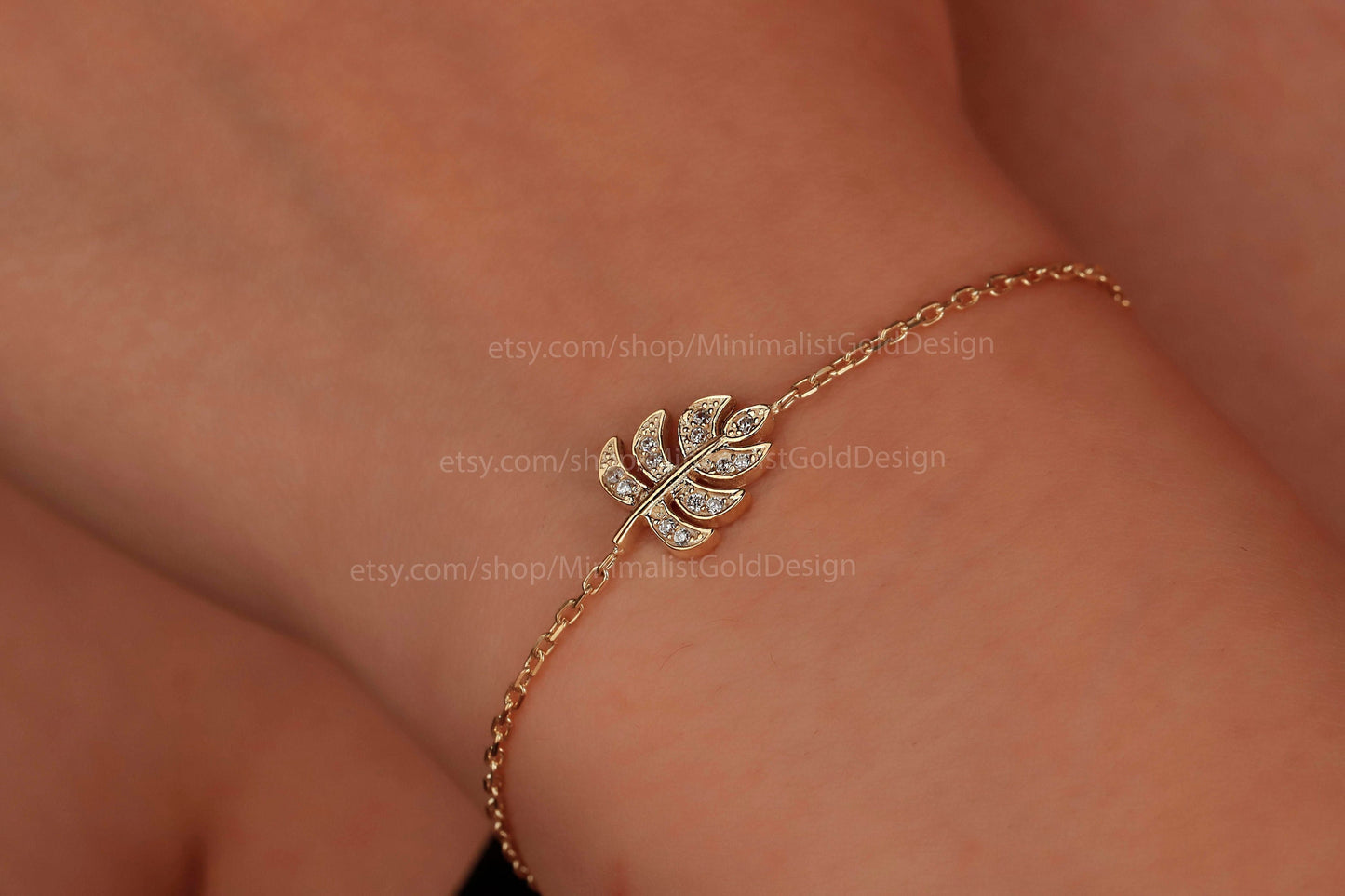 Monstera Magic Bracelet - Dainty Tropical Leaf with Sparkling CZ Stone