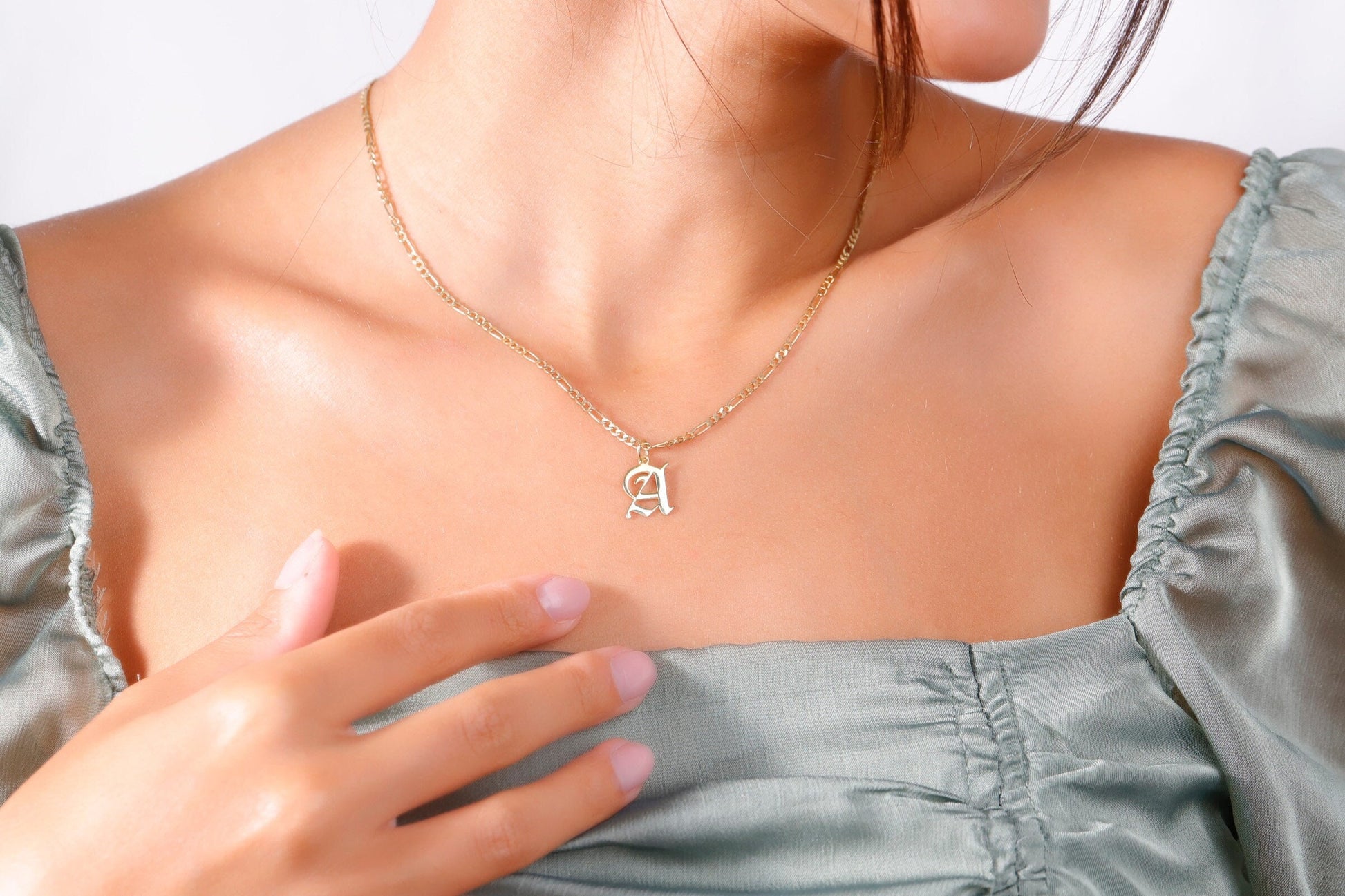 Figaro Chain with Old English Font Initial Necklace for Him and Her• Personalized Letter Jewelry  • Custom Gothic Necklace • Perfect Gifts - silvergoldandrose