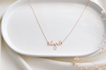 Handwritten Signature Name Necklace • Personalized Name Jewelry • Baby Name Font Necklace in Sterling Silver • Handmade Gifts for Christmas - silvergoldandrose
