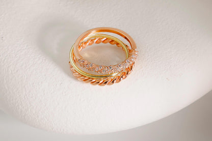 Pinky Twist Rings, Diamond Ring Set of 3, Gold Band Ring, Rose Gold Double Twist Ring, Rope Ring, Stackable Ring Set - silvergoldandrose