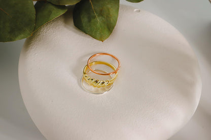 Croissant Ring with 2 Band Rings, Set of 3 Rings, Twisted Dome Statement Ring, Bold Croissant Ring, Eternate ring - silvergoldandrose