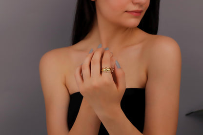 Croissant Ring with 2 Band Rings, Set of 3 Rings, Twisted Dome Statement Ring, Bold Croissant Ring, Eternate ring - silvergoldandrose