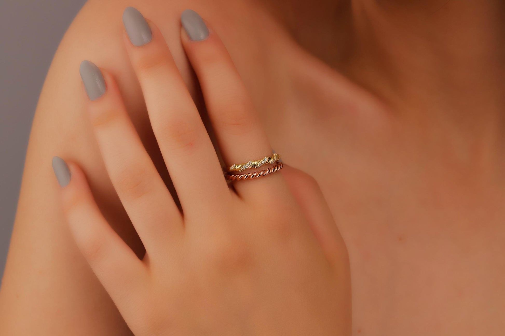 Pave Diamond Twist Rings, Diamond Ring Set of 2, Rose Gold Double Twist Ring, Rope Ring, Stackable Ring Set - silvergoldandrose