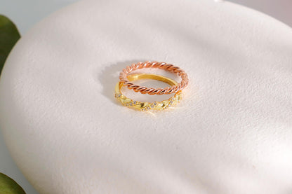 Pave Diamond Twist Rings, Diamond Ring Set of 2, Rose Gold Double Twist Ring, Rope Ring, Stackable Ring Set - silvergoldandrose