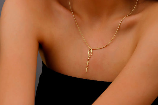 Custom Signature Vertical Name Necklace, Gold Vermeil Handwriting Script Necklace, Box and Snake Chain, Minimalist Name Necklace Gift - silvergoldandrose