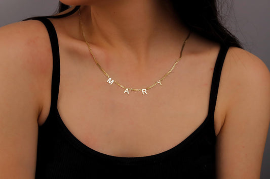 Gold Satellite Initial Name Necklace, Sterling Silver Initial Necklace, Personalized Gold Letter Necklace, Christmas Gift for Her - silvergoldandrose