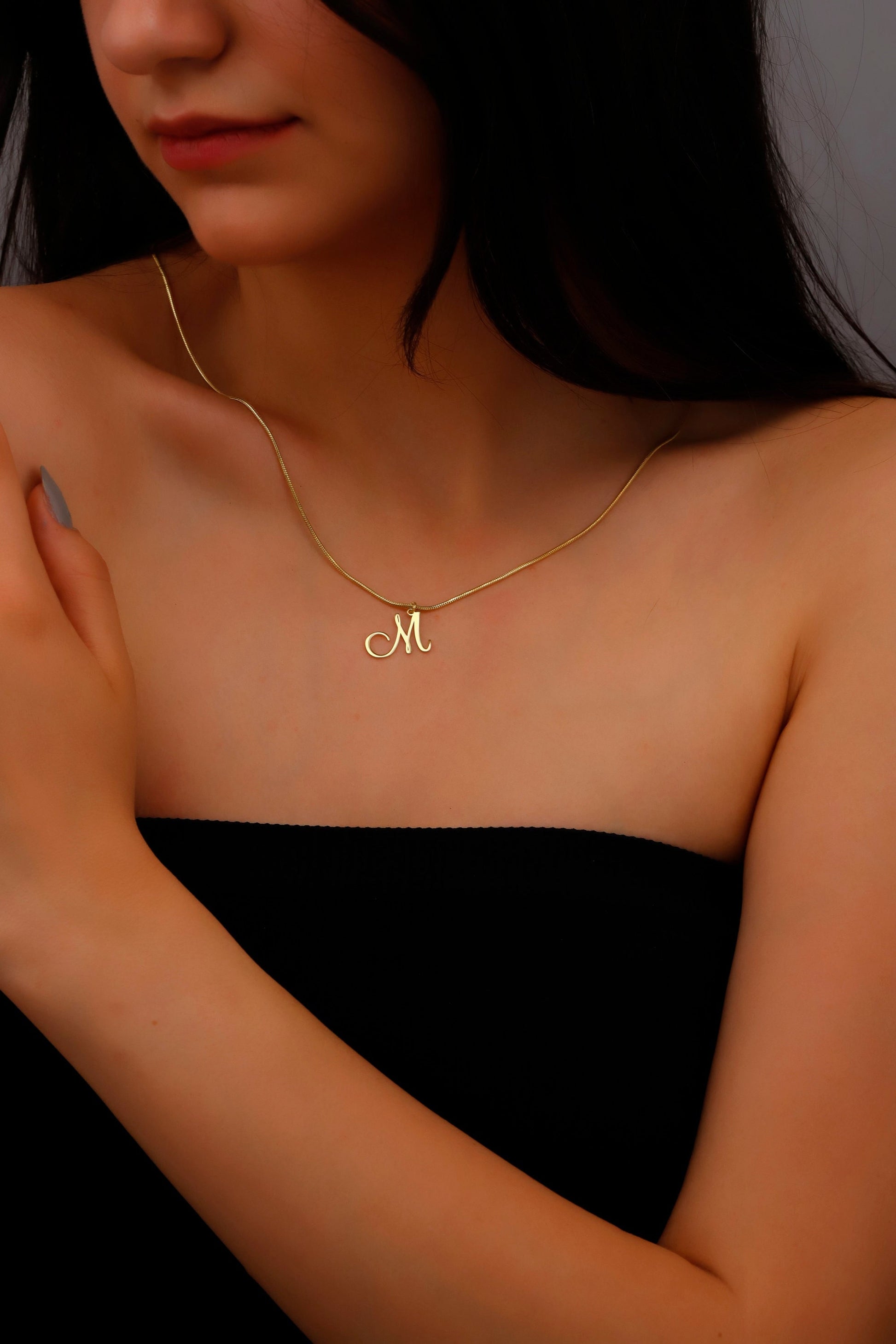 Letter Necklace, Initial Necklace with Snake Chain, Dainty Letter Necklace with Elegant Chain, Perfect Gifts for Couple - silvergoldandrose