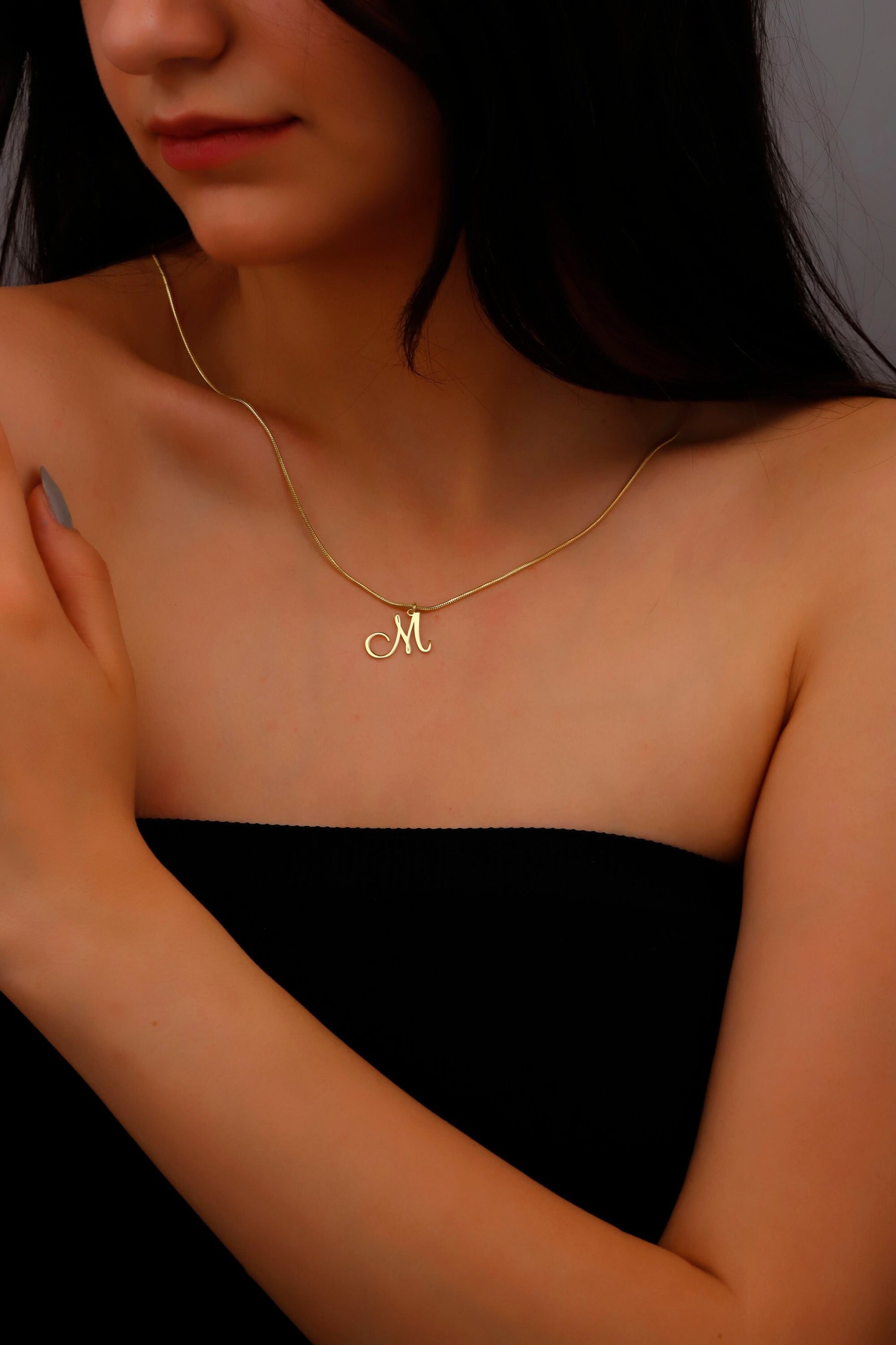 14K Gold Initial Necklace with Snake Chain, Dainty Letter Necklace with Elegant Chain, Perfect Gifts - silvergoldandrose