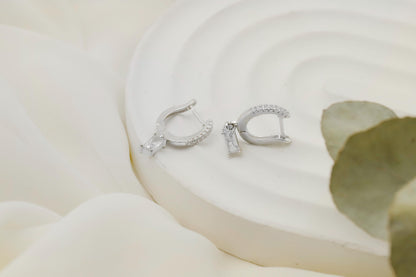 Diamond Hoops Baguette Charm Earrings by NecklaceDreamWorld • Trending Huggie Hoops Earrings • Perfect Dainty Looking • Bridesmaids Gifts - silvergoldandrose