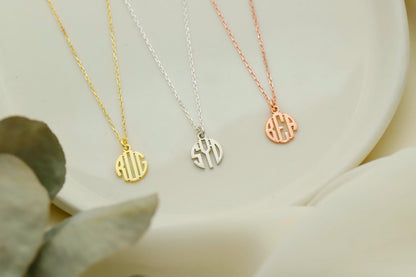 14K Solid Gold Personalized Monogram Necklace Handmade • Tiny, Cute Minimalist Jewelry by silvergoldandrose