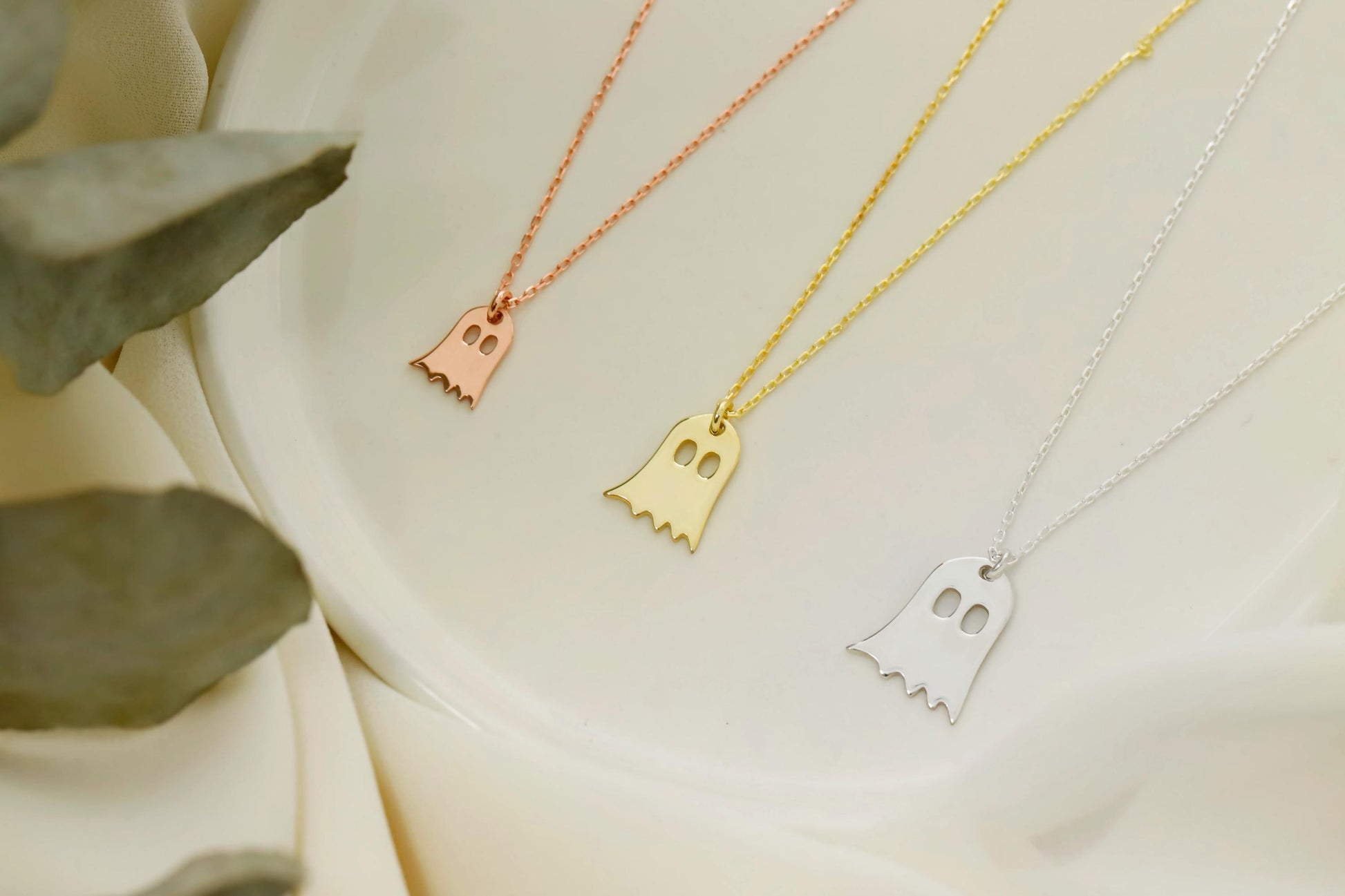 Sterling Silver Tiny Ghost Necklace • Halloween Ghost Necklace • Kids Necklace • Cute Spooky Boo Emoji  • Halloween Gift • Gift for Her - silvergoldandrose