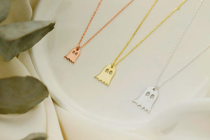 Sterling Silver Tiny Ghost Necklace • Halloween Ghost Necklace • Kids Necklace • Cute Spooky Boo Emoji  • Halloween Gift • Gift for Her - silvergoldandrose