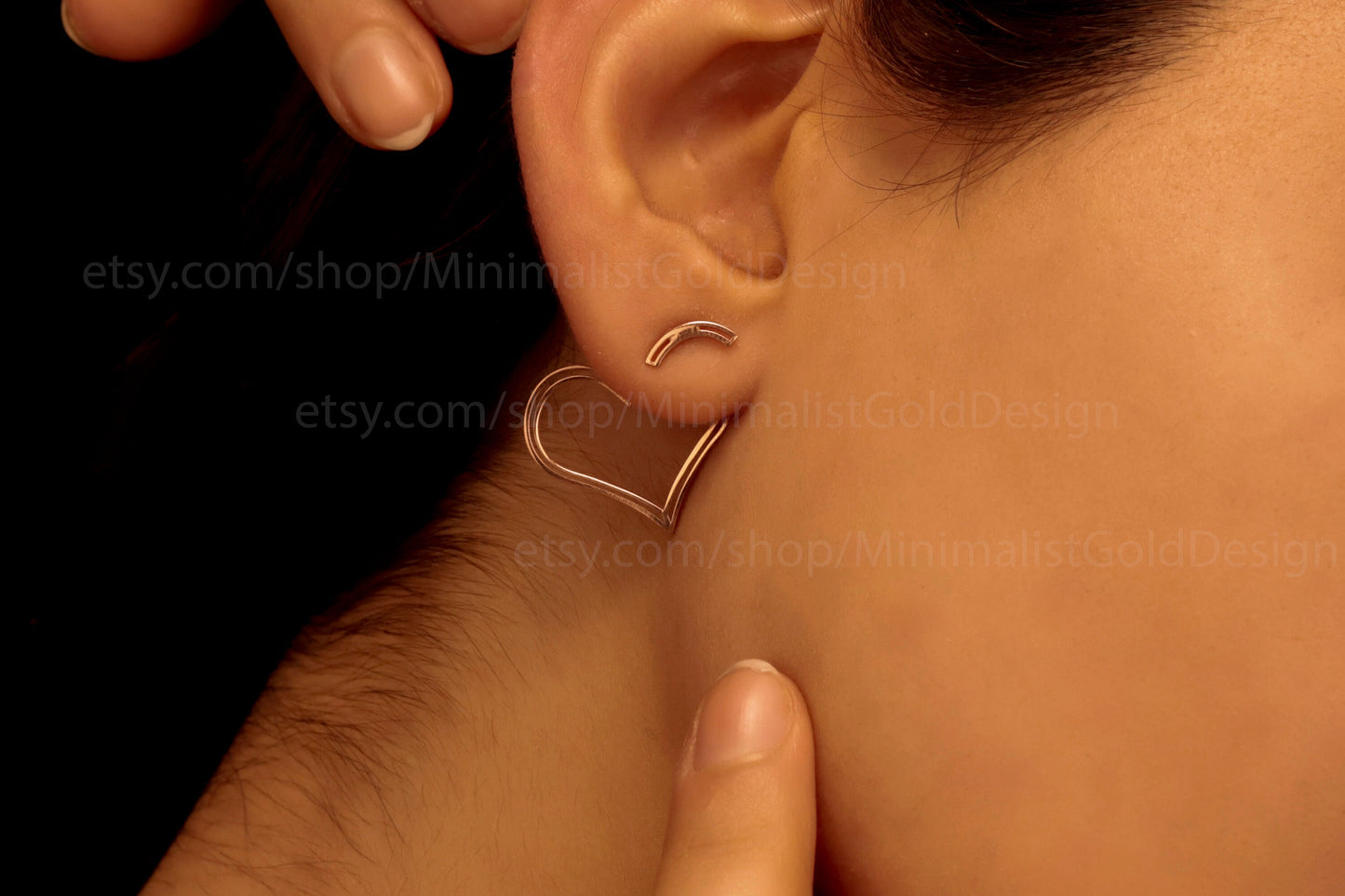 Heart Ear Jackets in 14K Gold | Modern Minimalist Design | Perfect Love Gift for Her